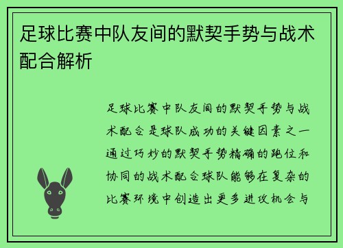 足球比赛中队友间的默契手势与战术配合解析
