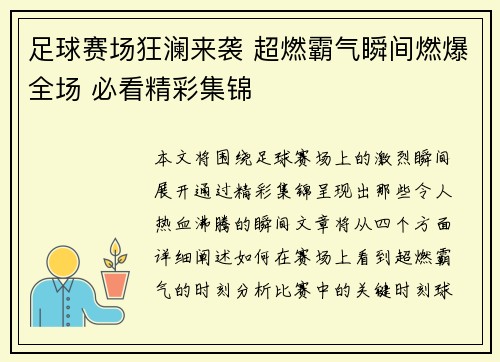 足球赛场狂澜来袭 超燃霸气瞬间燃爆全场 必看精彩集锦