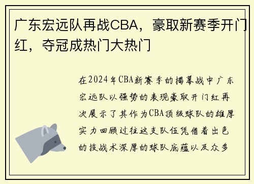 广东宏远队再战CBA，豪取新赛季开门红，夺冠成热门大热门