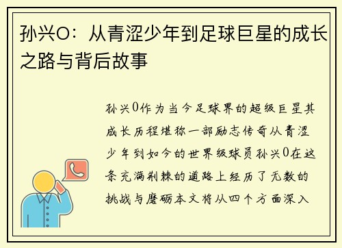 孙兴O：从青涩少年到足球巨星的成长之路与背后故事